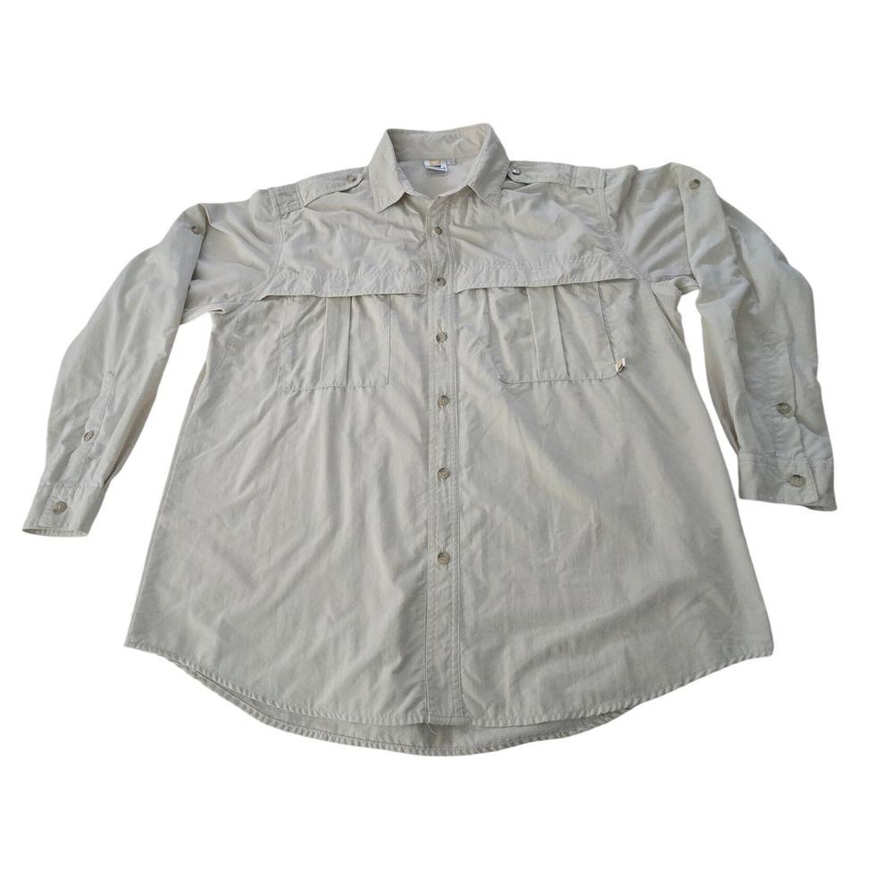 Solumbra Sun Precautions Mens L Tan Long Sleeve Sun Shirt Made in‎ USA 1720K09